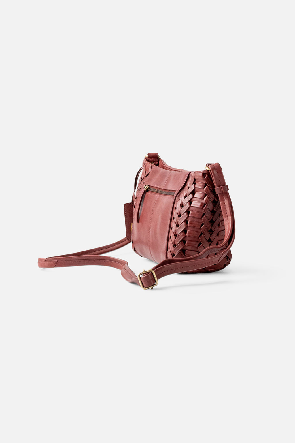 Biba Elk Burgundy Woven Leather Cross Body Bag ELK2L, side view showing the strap