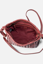 Biba Elk Burgundy Woven Leather Cross Body Bag ELK2L, close detail of the basketweave