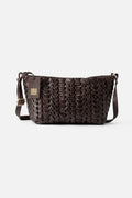Biba Elk Dark Brown Woven Leather Cross Body Bag ELK2L, front view