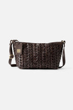 Biba Elk Dark Brown Woven Leather Cross Body Bag ELK2L, front view