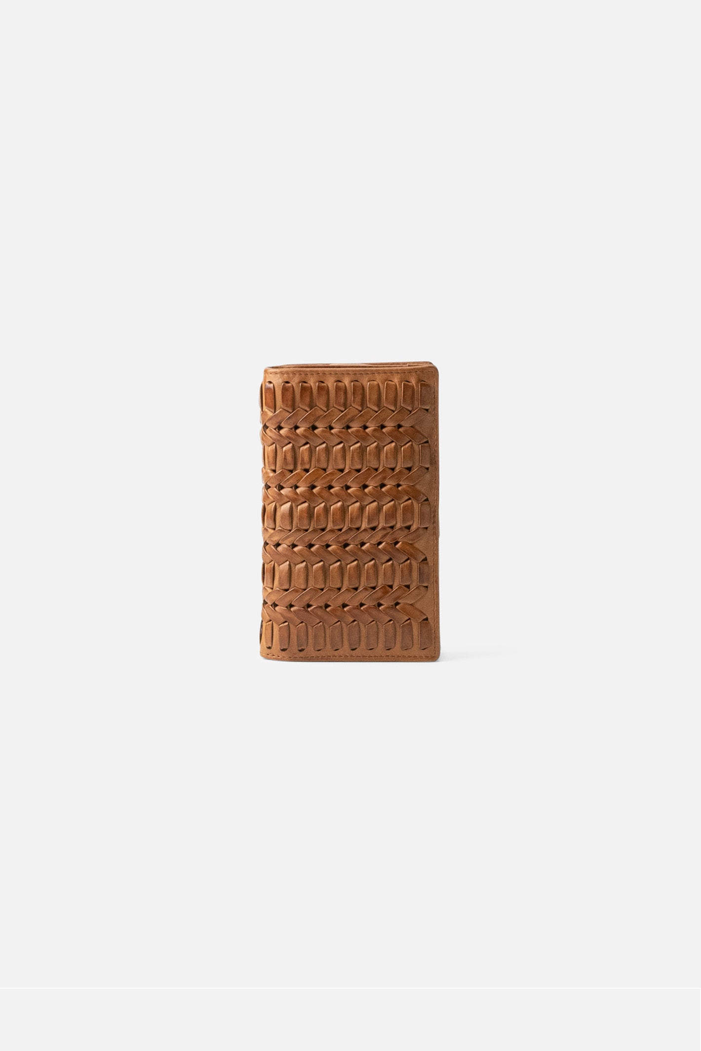 Biba Elk Tan Leather Travel Purse ELK3L, standing view showing the woven leather panel