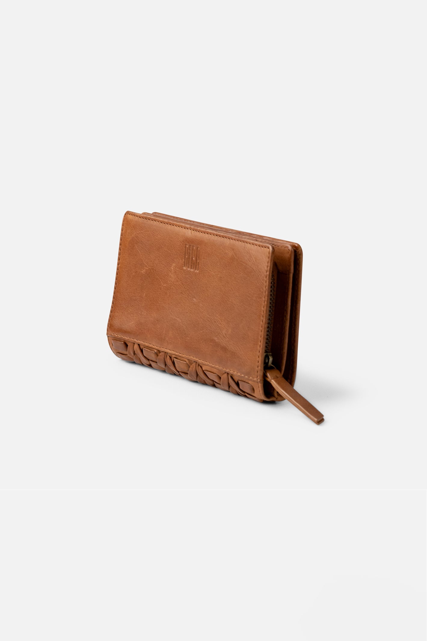 Biba Elk Tan Leather Travel Purse ELK3L, closed front view with the leather tassel zip pull
