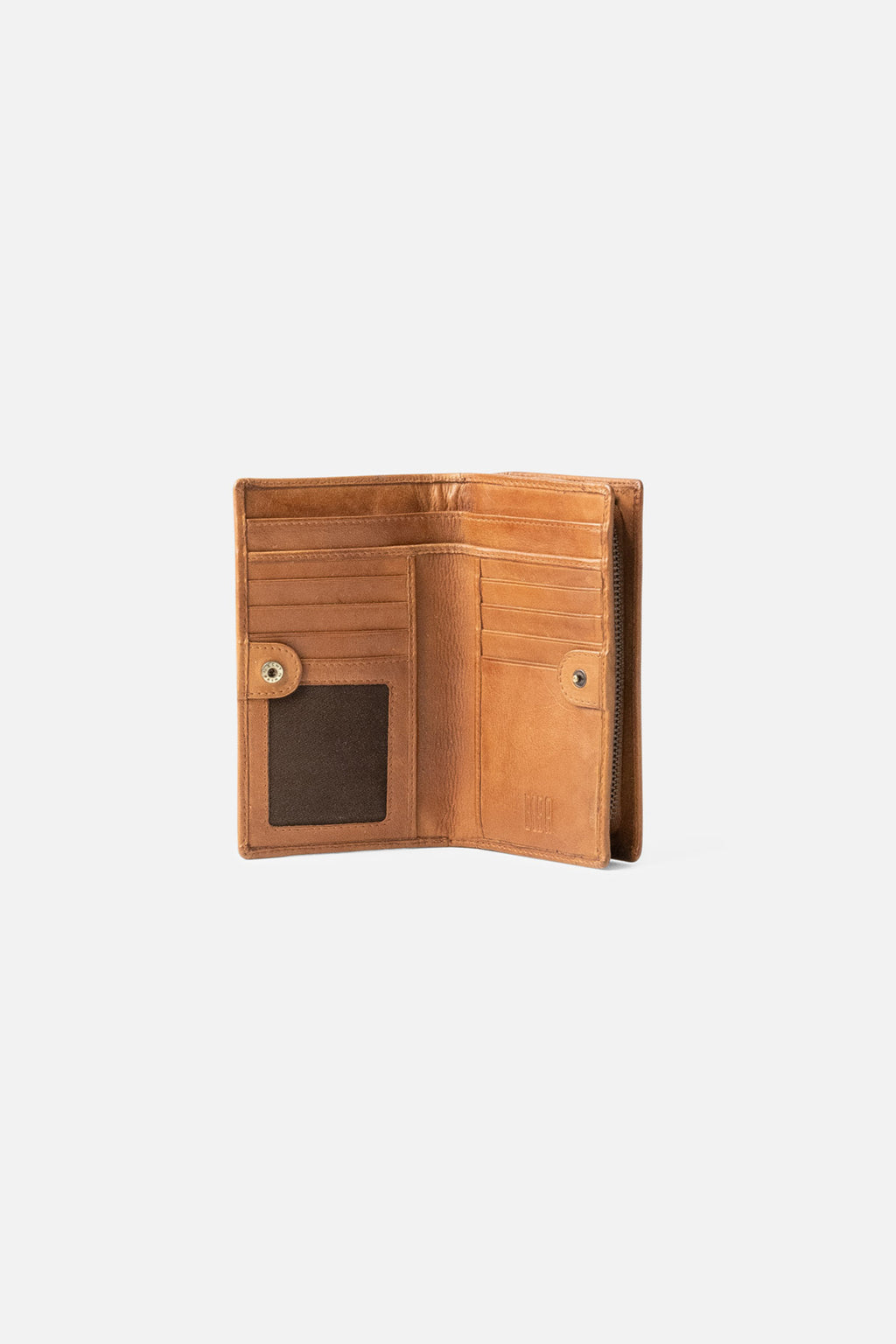 Biba Elk Tan Leather Travel Purse ELK3L, open flat showing the full interior