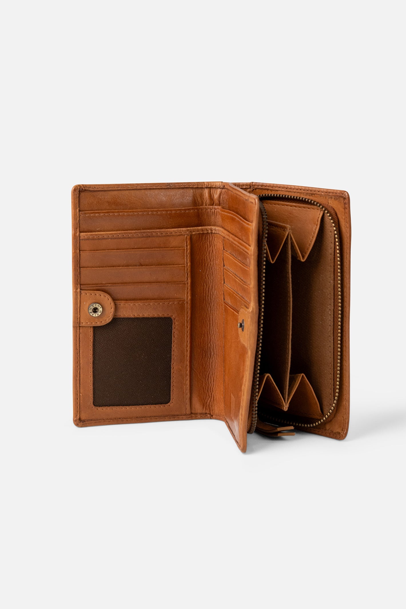 Biba Elk Tan Leather Travel Purse ELK3L, open showing the zipped coin section