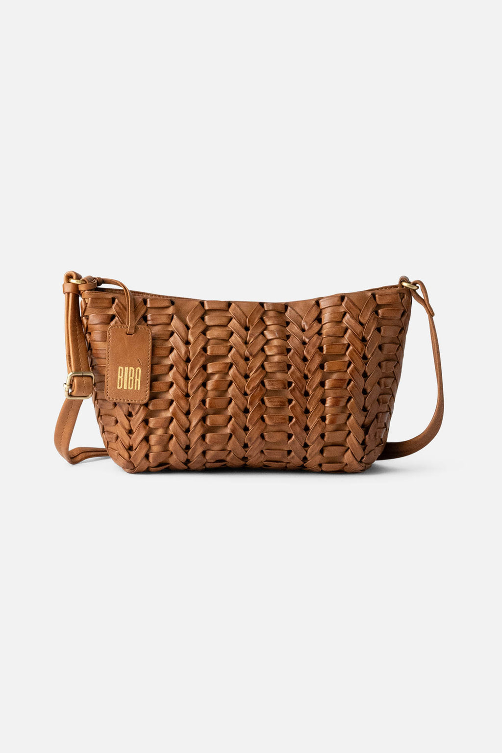 Biba Elk Tan Woven Leather Cross Body Bag ELK2L, front view