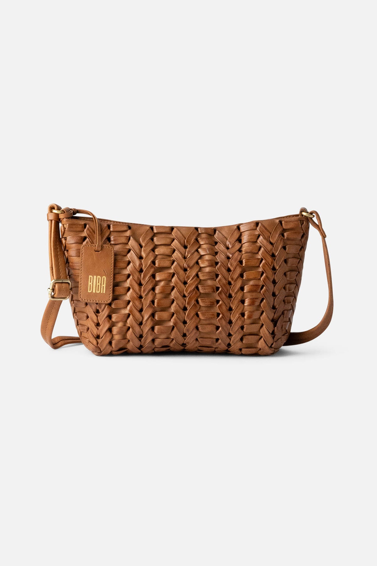 Biba Elk Tan Woven Leather Cross Body Bag ELK2L, front view
