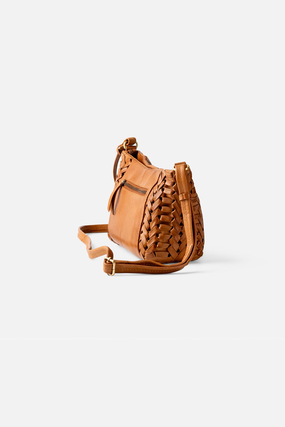 Biba Elk Tan Woven Leather Cross Body Bag ELK2L, side view showing the strap