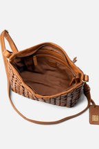 Biba Elk Tan Woven Leather Cross Body Bag ELK2L, close detail of the basketweave