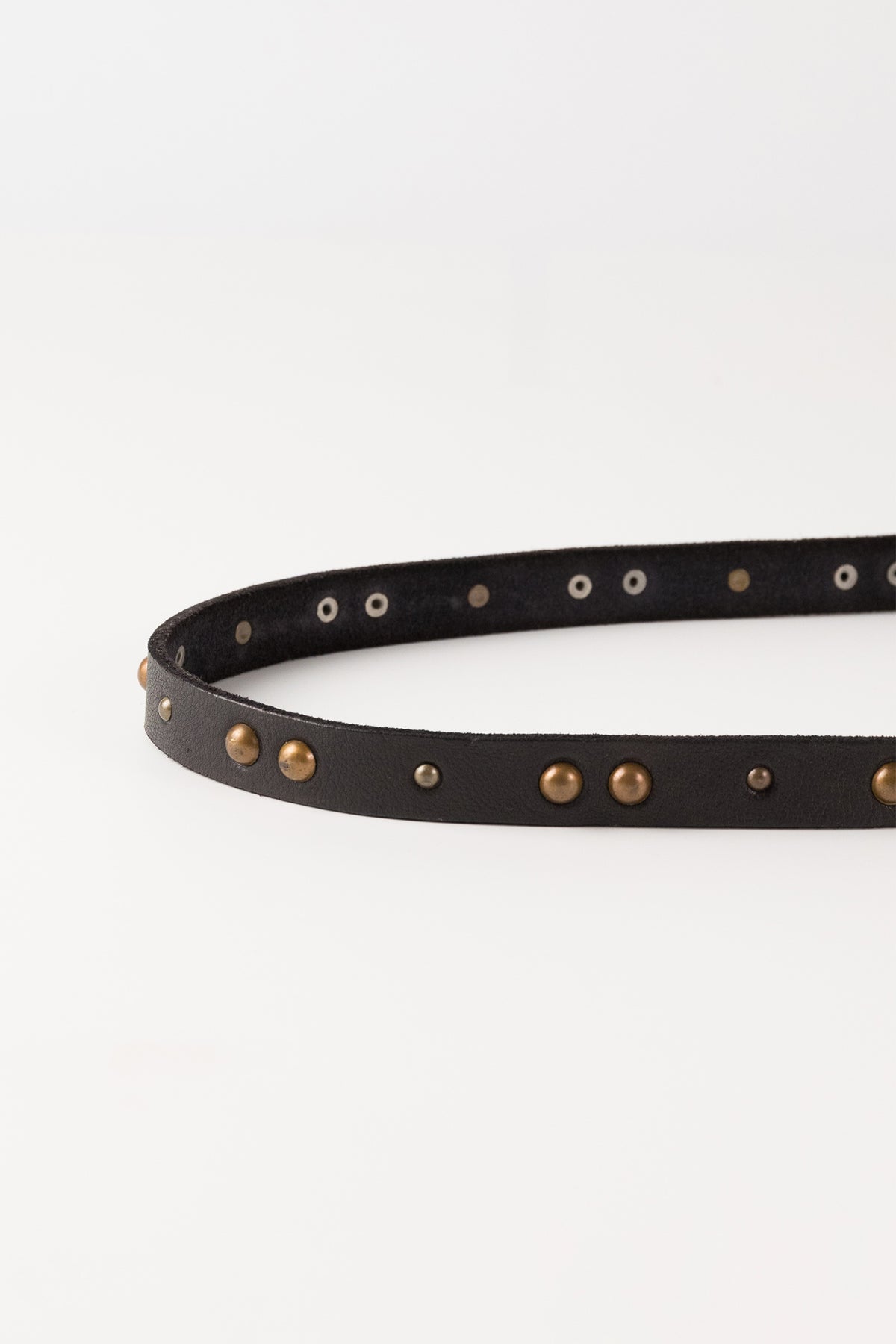 Biba Hill Black Studded Leather Belt HIL1A, close detail of the buckle and eyelets