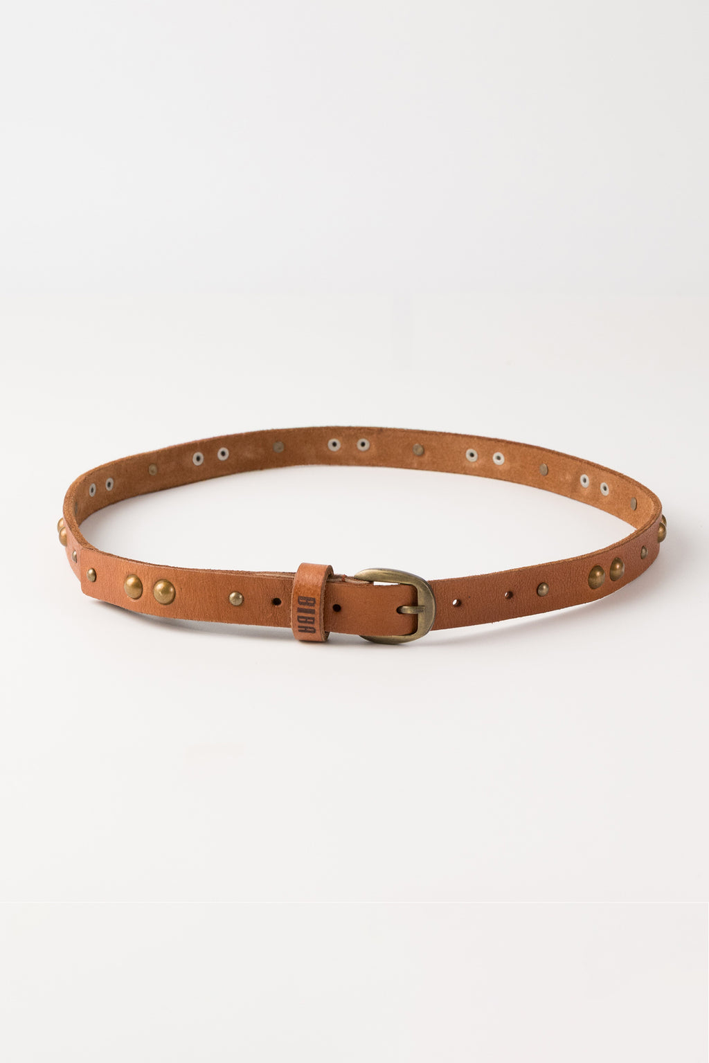 Biba Hill Tan Studded Leather Belt HIL1A, full length view