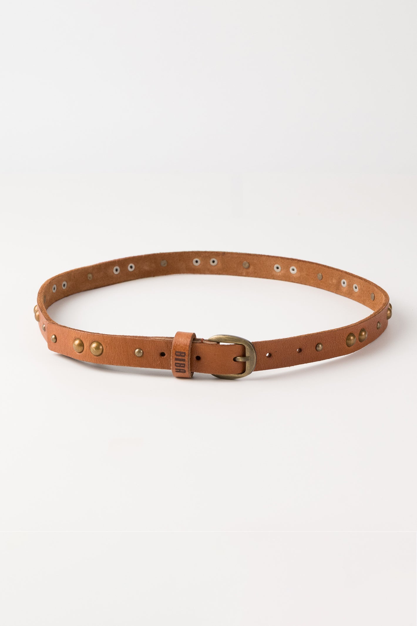 Biba Hill Tan Studded Leather Belt HIL1A, full length view