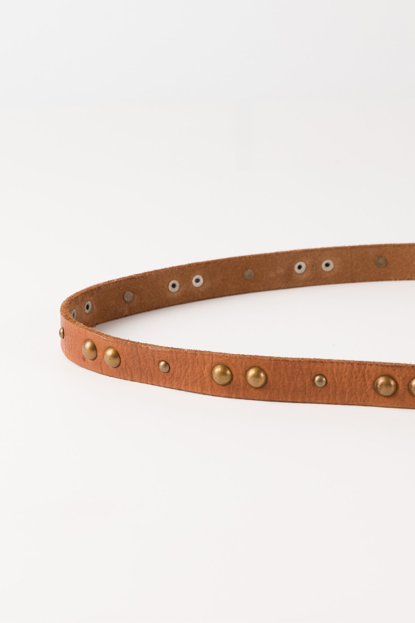 Biba Hill Tan Studded Leather Belt HIL1A, close detail of the buckle and eyelets