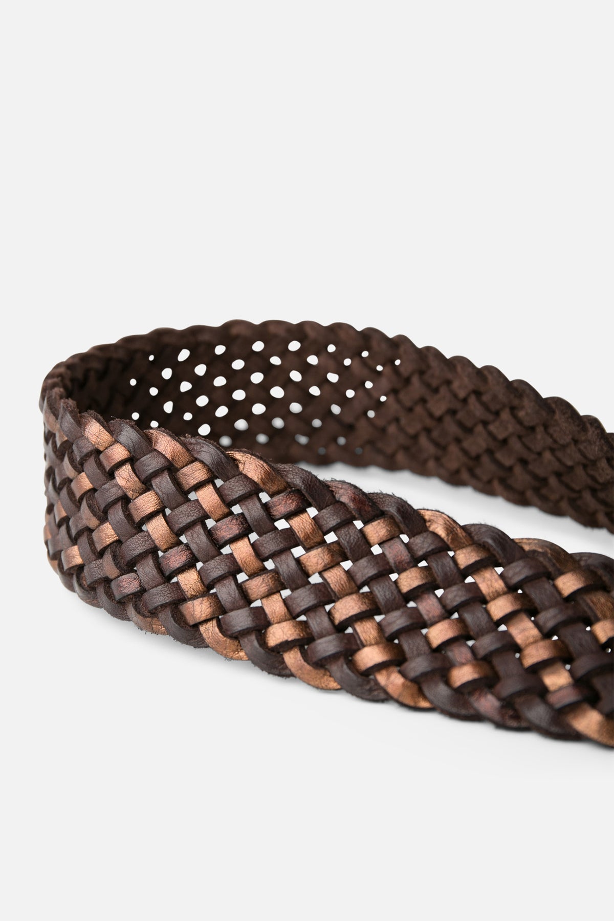Biba Kanab Dark Brown Plaited Leather Belt KAN1A, close detail of the antique brass buckle