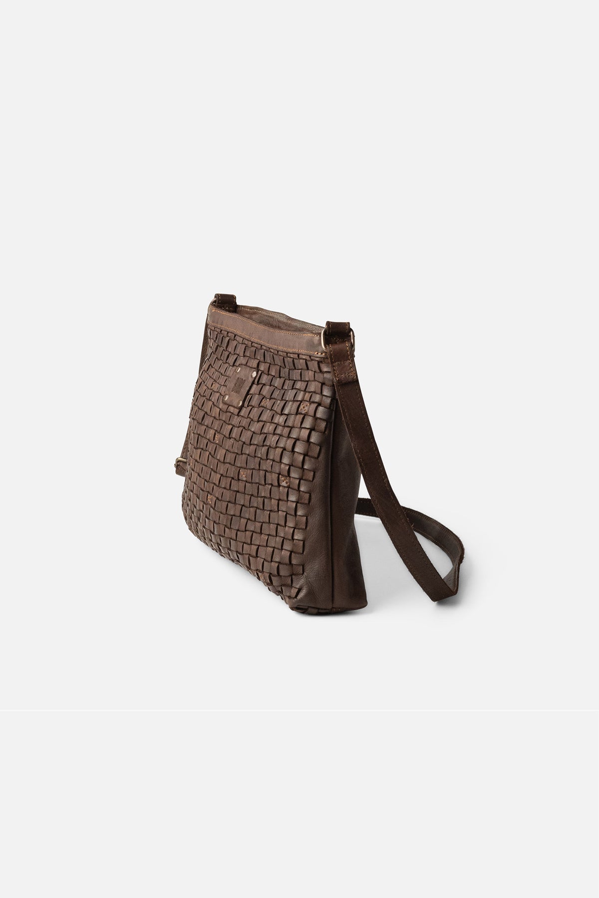 Biba Kansas Dark Brown Woven Cross Body Bag KA2, side view showing the strap