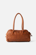 Biba Kansas Tan Woven Leather Shoulder Bag KA28, front view