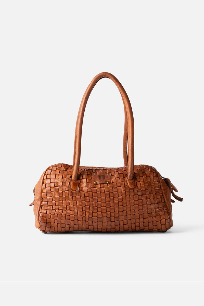 Biba Kansas Tan Woven Leather Shoulder Bag KA28, front view