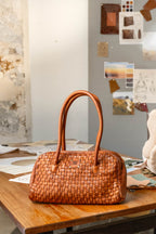 Biba Kansas Tan Woven Leather Shoulder Bag KA28, close view of the leather and weave