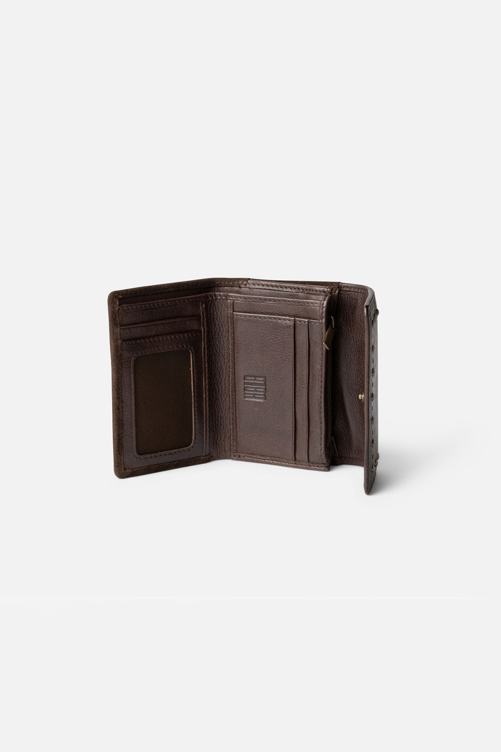 Biba Leff Dark Brown Small Leather Purse LEF3L, open showing the card slots and coin pocket