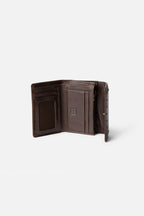 Biba Leff Dark Brown Small Leather Purse LEF3L, open showing the card slots and coin pocket