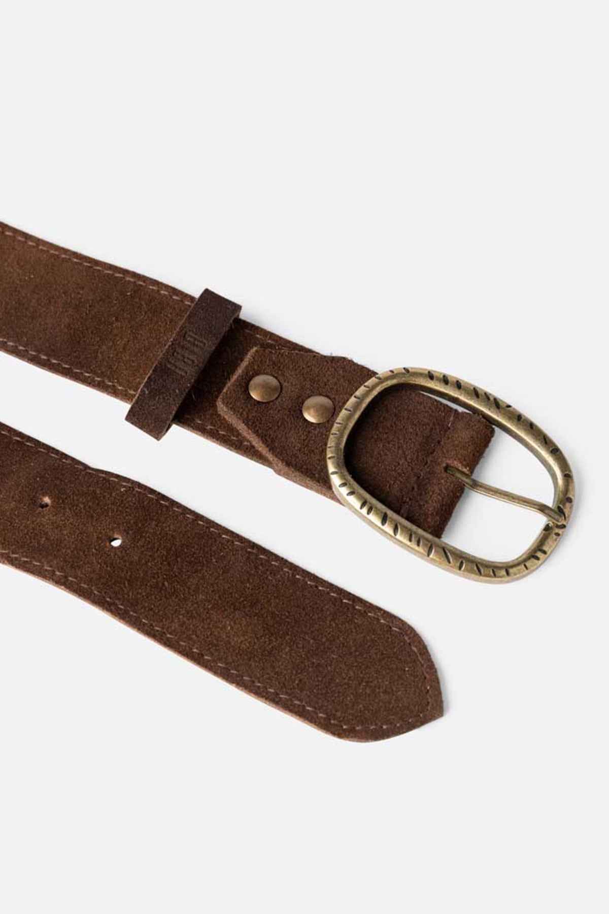 Biba Linwood Dark Brown Suede Belt LIO1A, close detail of the oval buckle