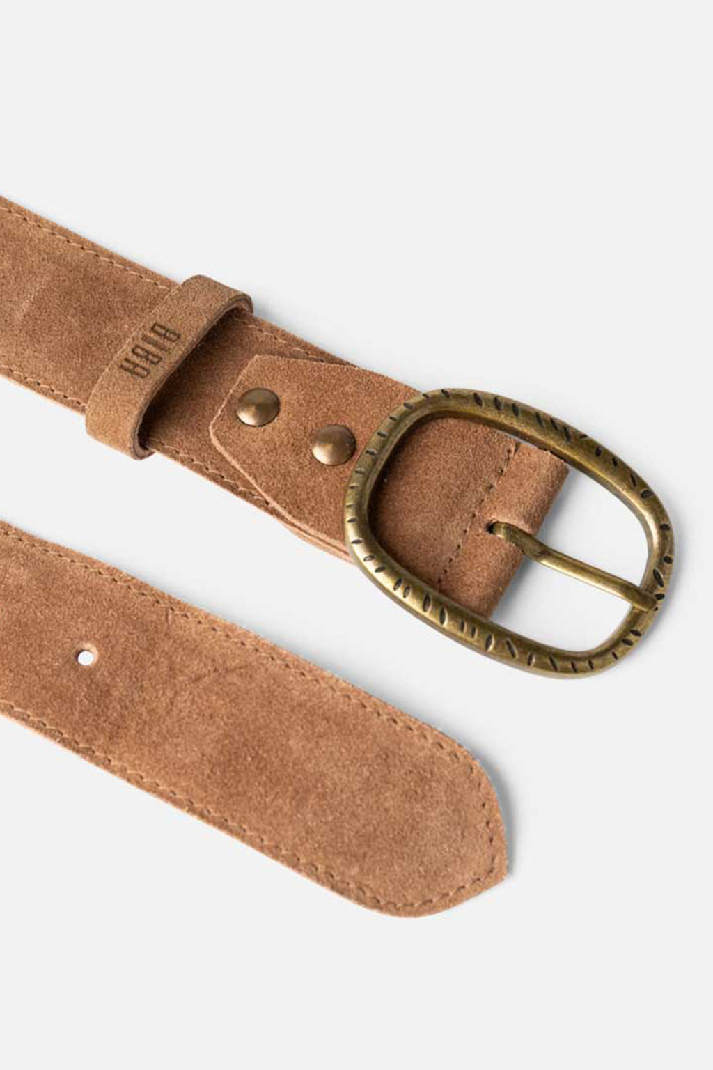 Biba Linwood Tan Suede Belt LIO1A, close detail of the oval buckle