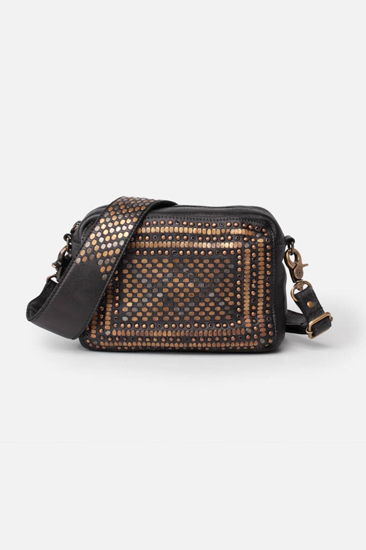 Biba Lovington Black Studded Leather Cross Body Bag LOT1L, front view showing the studded panel