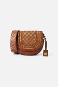 Biba Lovington Tan Studded Leather Shoulder Bag LOT5L, front view showing the studded flap