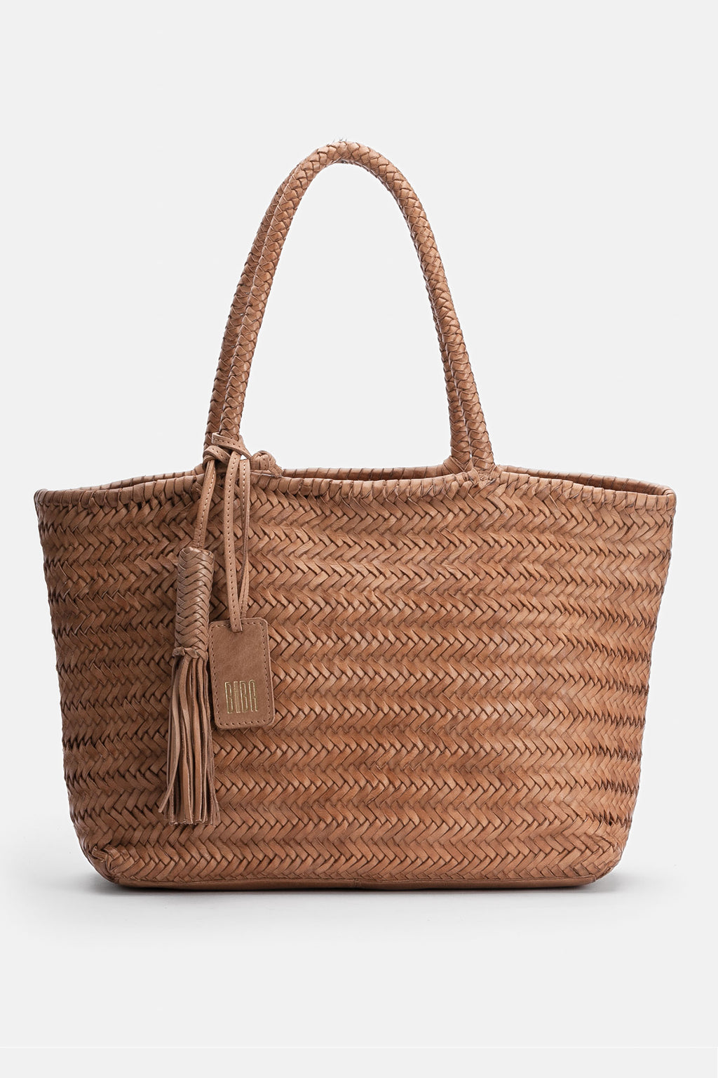 Biba Perkins Camel Woven Leather Basket Bag PER1L, front view
