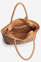 Biba Perkins Camel Woven Leather Basket Bag PER1L, close detail of the herringbone weave