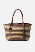 Biba Perkins Dark Brown Stripe Woven Leather Basket Bag PER1L, front view