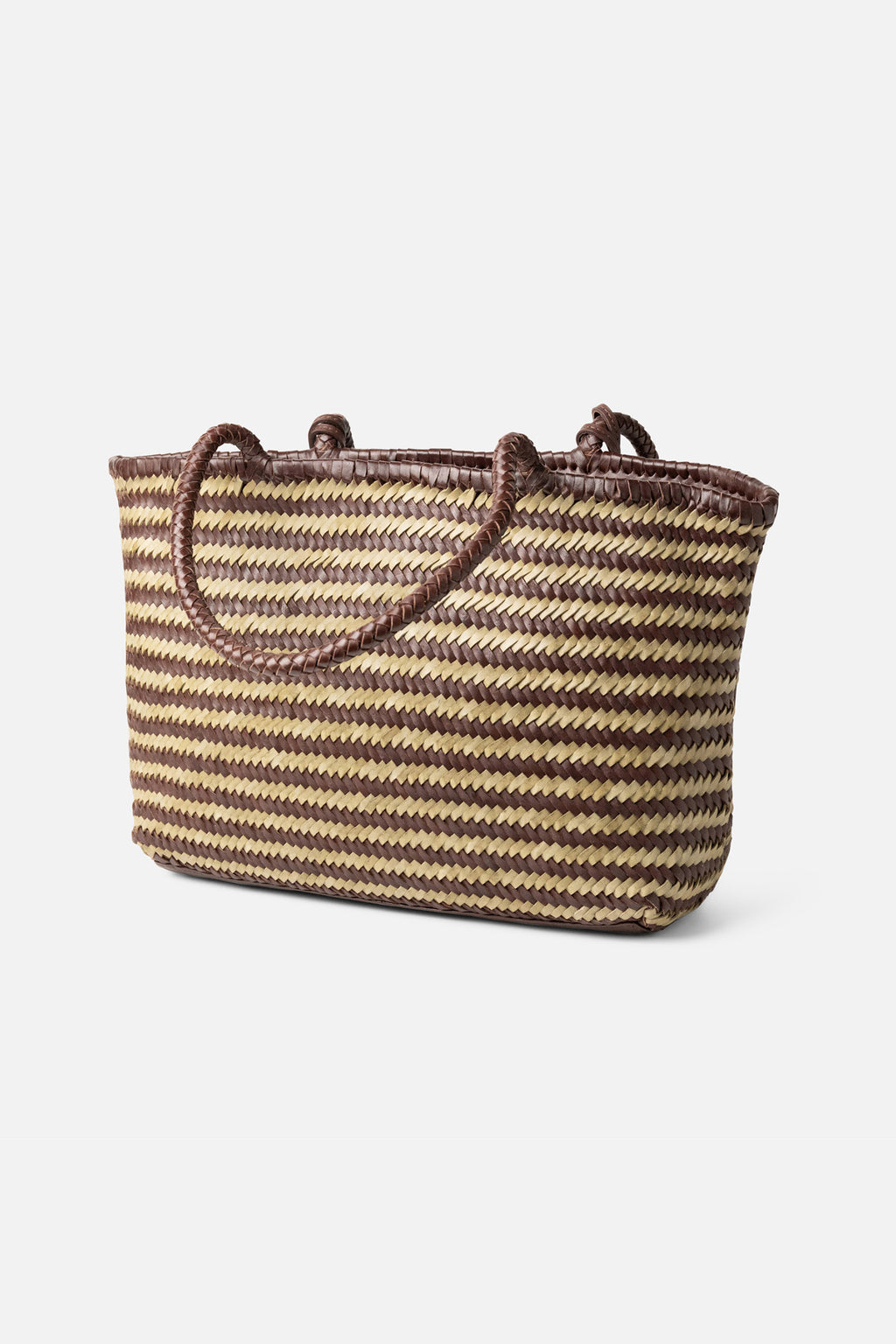 Biba Perkins Dark Brown Stripe Woven Leather Basket Bag PER1L, back view