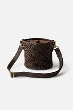 Biba Selma Dark Brown Woven Leather Bucket Bag SEM1L, side view showing the braided strap