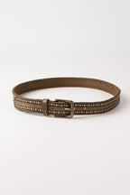 Biba Stella Khaki Studded Leather Belt SLA1A, full length view