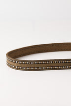 Biba Stella Khaki Studded Leather Belt SLA1A, close detail of the brass studs and buckle
