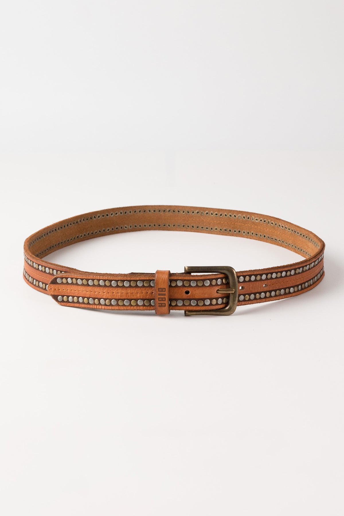 Biba Stella Tan Studded Leather Belt SLA1A, full length view