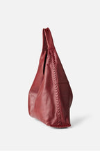 Biba Stockton Raspberry Slouchy Leather Shoulder Bag STT1L, side view showing the whipstitched panel