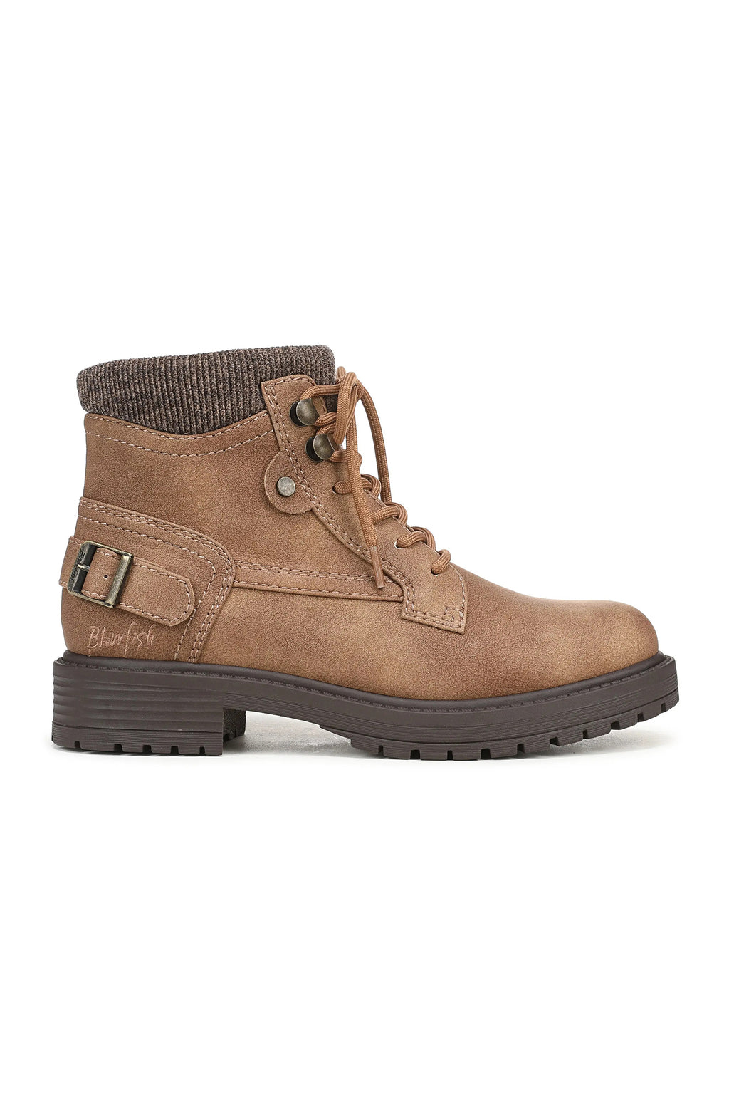 Blowfish Astor Tan Brown Boots J9885, inside side view with buckle strap