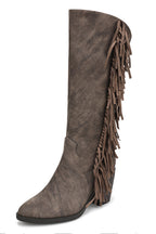 Blowfish Criss Chocolate Brown Boots J9824 S2202, angled view showing fringe