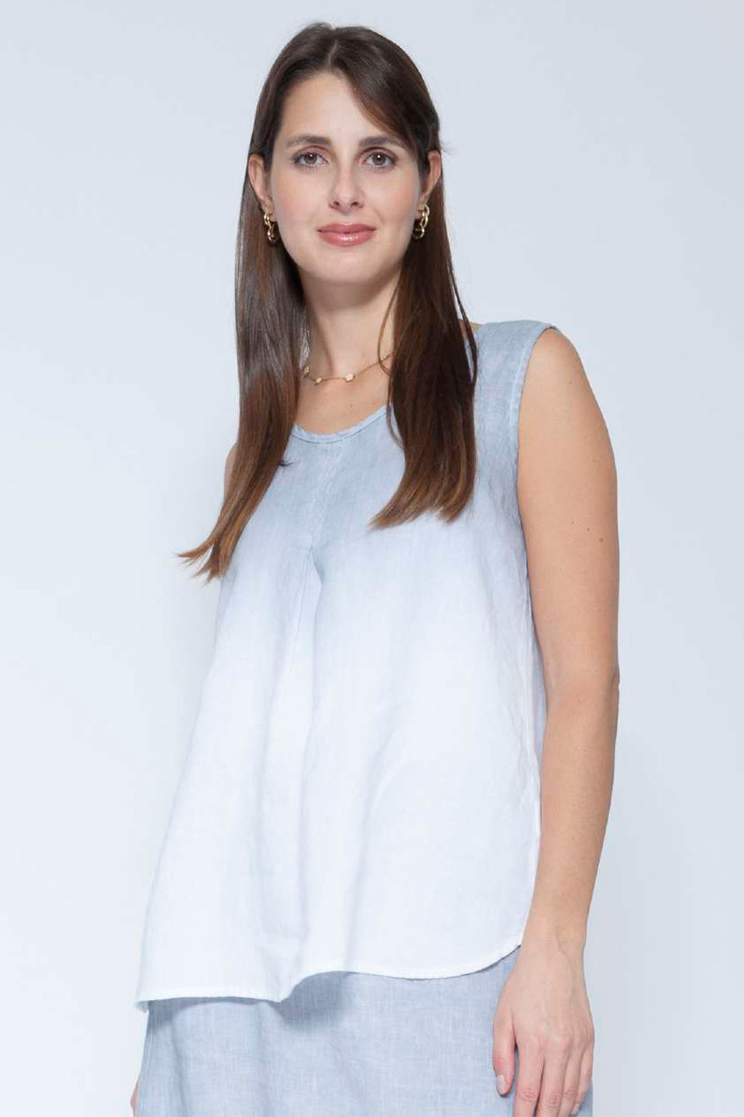 Blueberry Italia 9238 Silver White Sleeveless A-Line Top