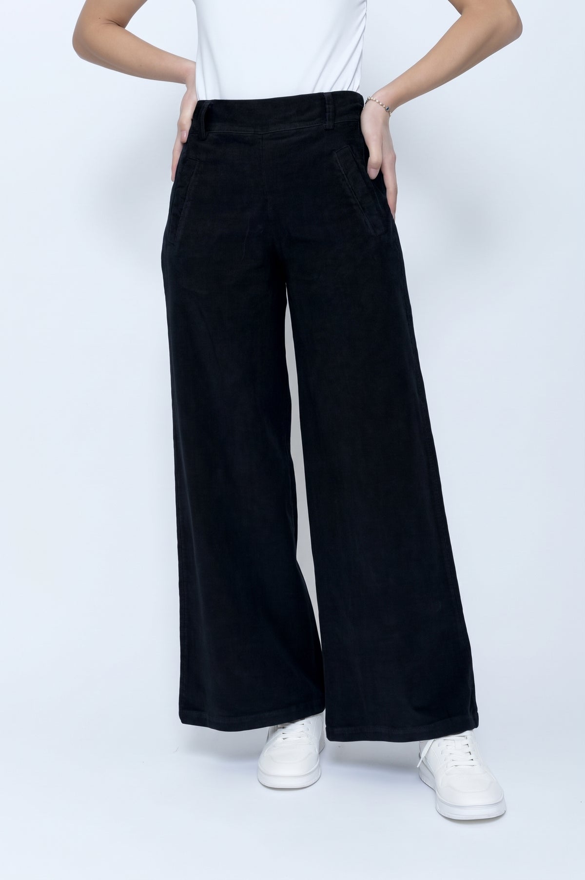 Blueberry Italia Black Cord Boot Leg Trousers 25129, front view