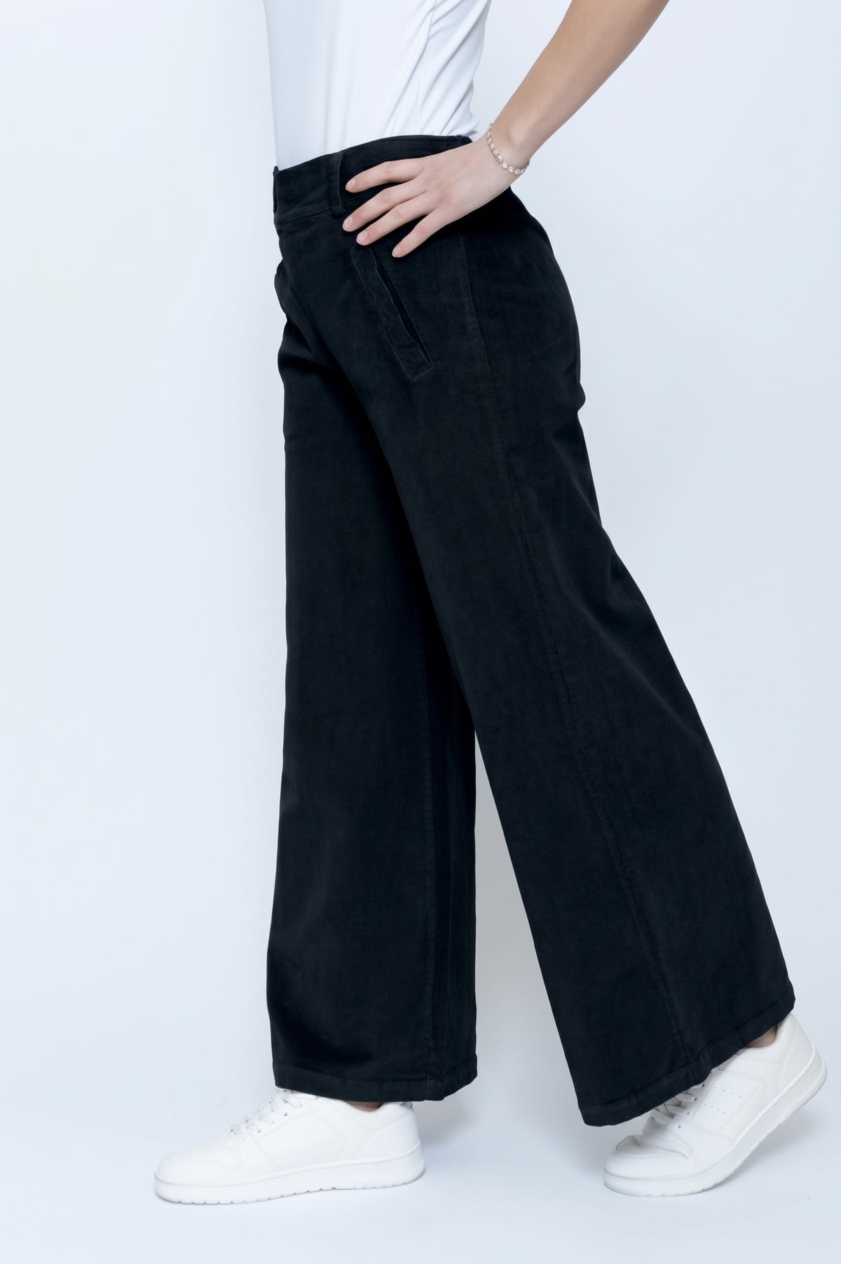 Blueberry Italia Black Cord Boot Leg Trousers 25129, side view