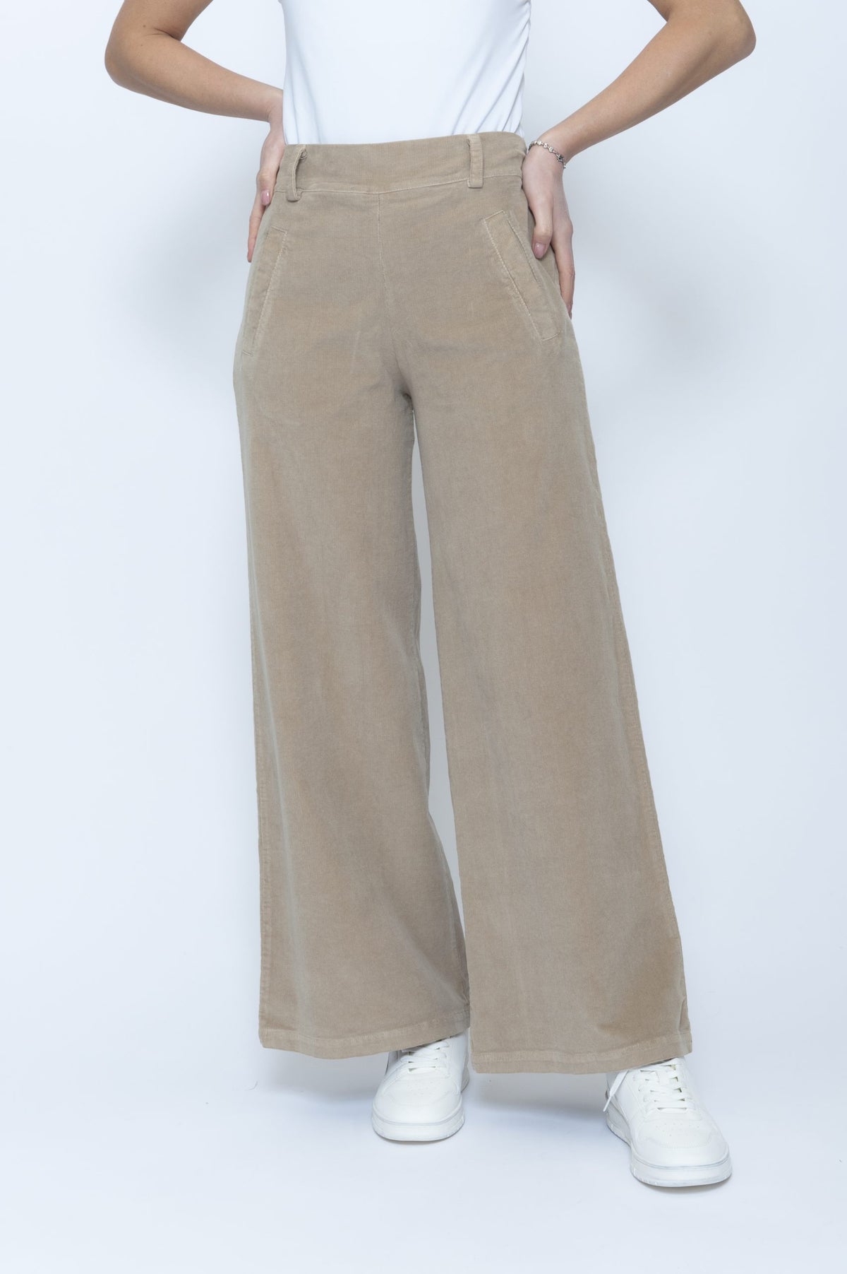 Blueberry Italia Fango Beige Cord Boot Leg Trousers 25129, front view