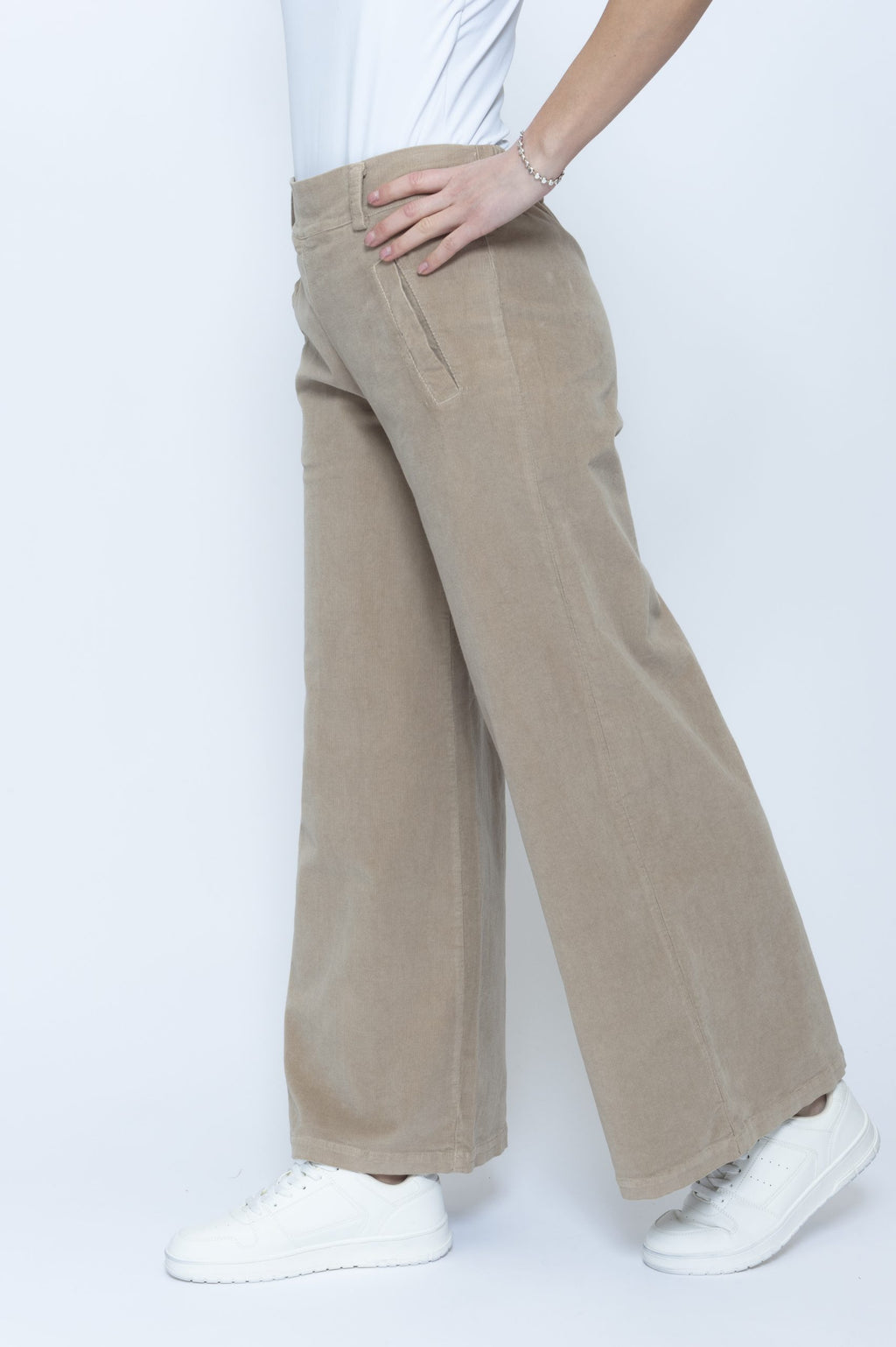 Blueberry Italia Fango Beige Cord Boot Leg Trousers 25129, side view