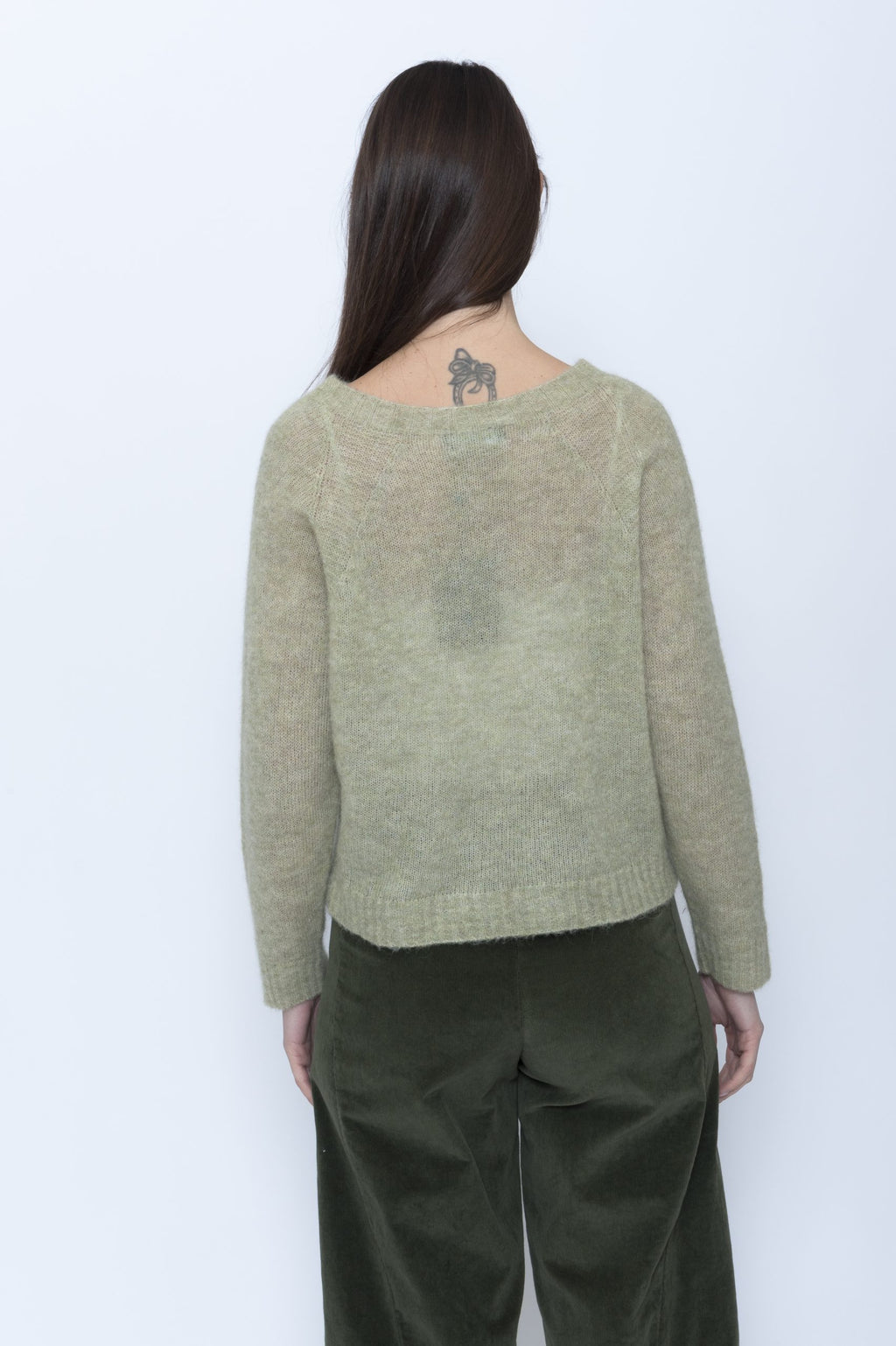 Blueberry Italia Sage Green Raglan Alpaca Jumper BB 068, back view