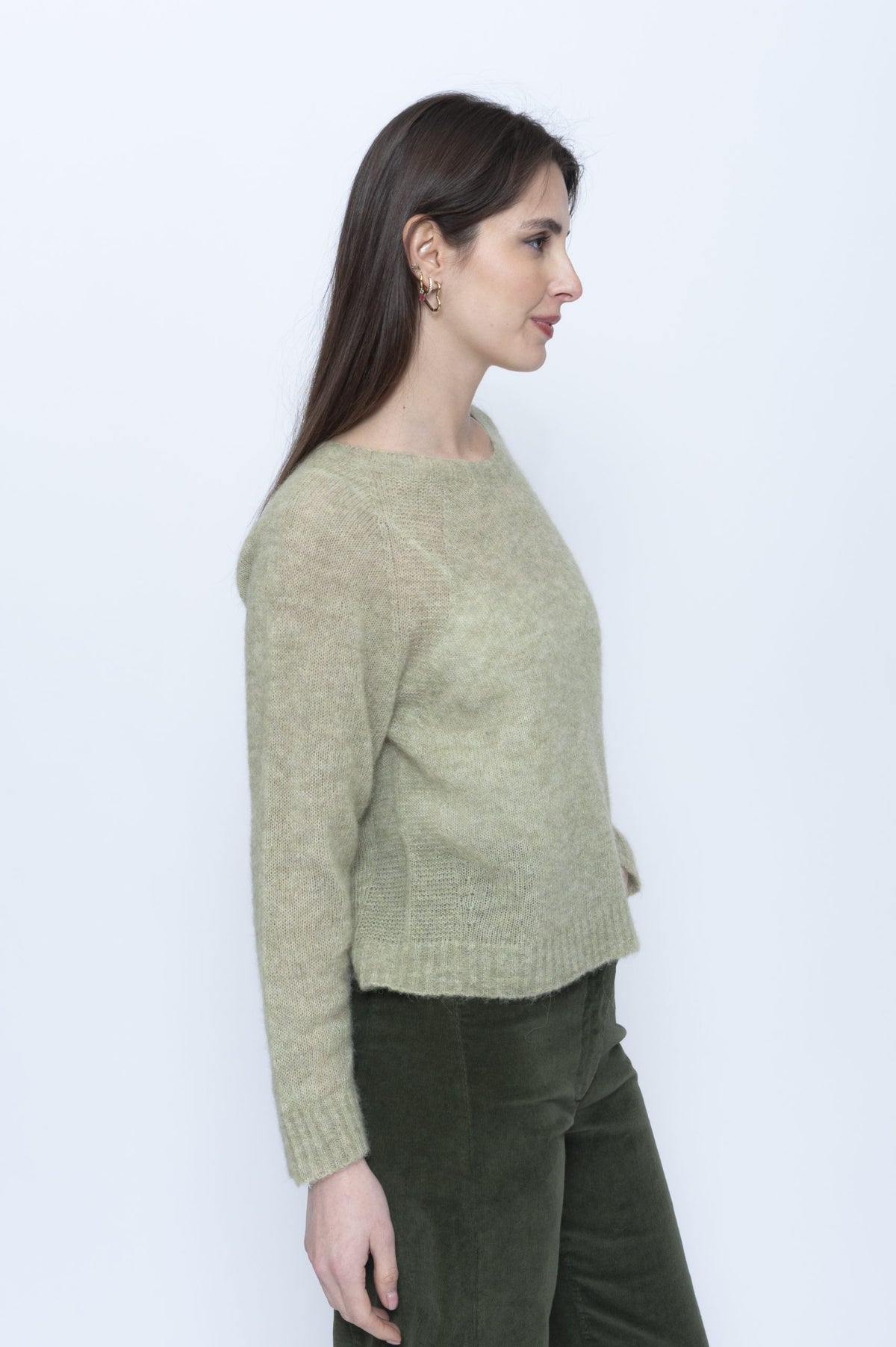 Blueberry Italia Sage Green Raglan Alpaca Jumper BB 068, side view