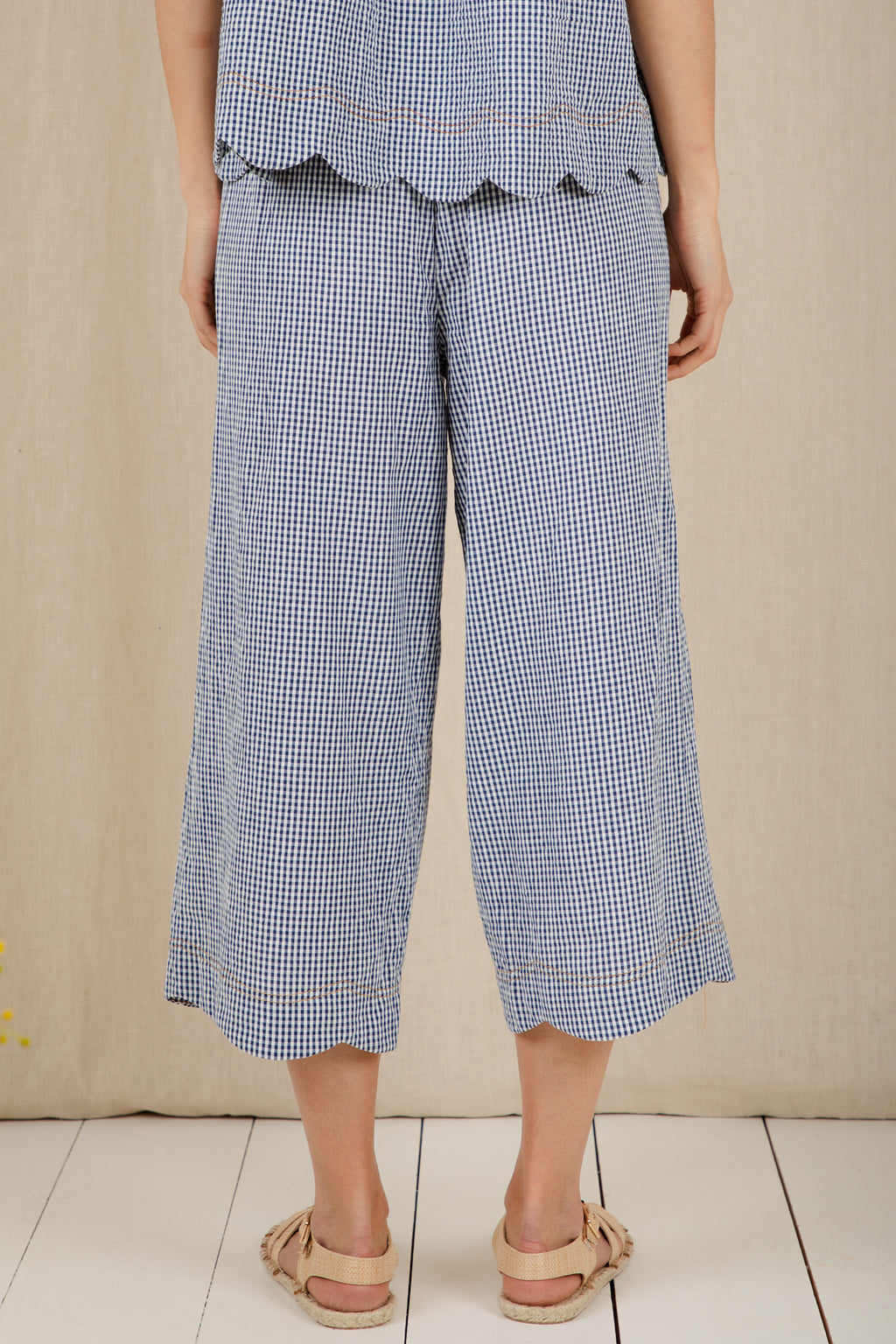 Bonte Aide Navy Gingham Organic Cotton Seersucker Trousers