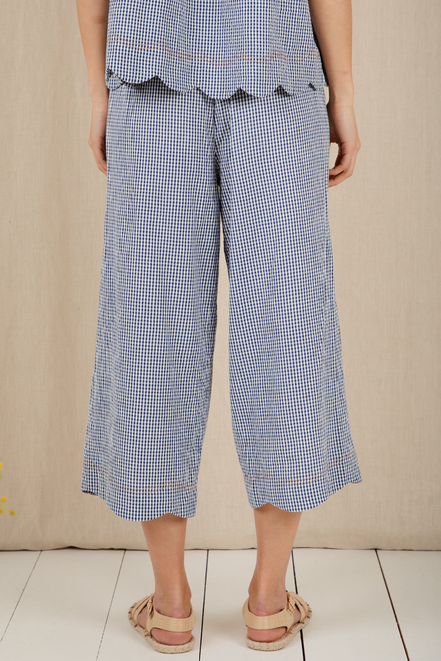 Bonte Aide Navy Gingham Organic Cotton Seersucker Trousers