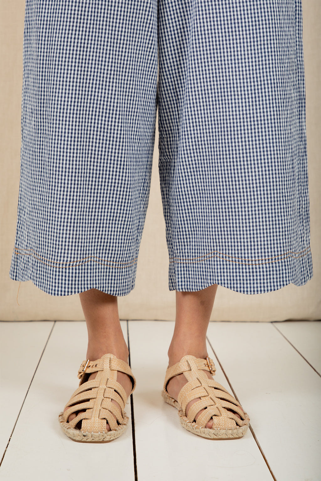 Bonte Aide Navy Gingham Organic Cotton Seersucker Trousers