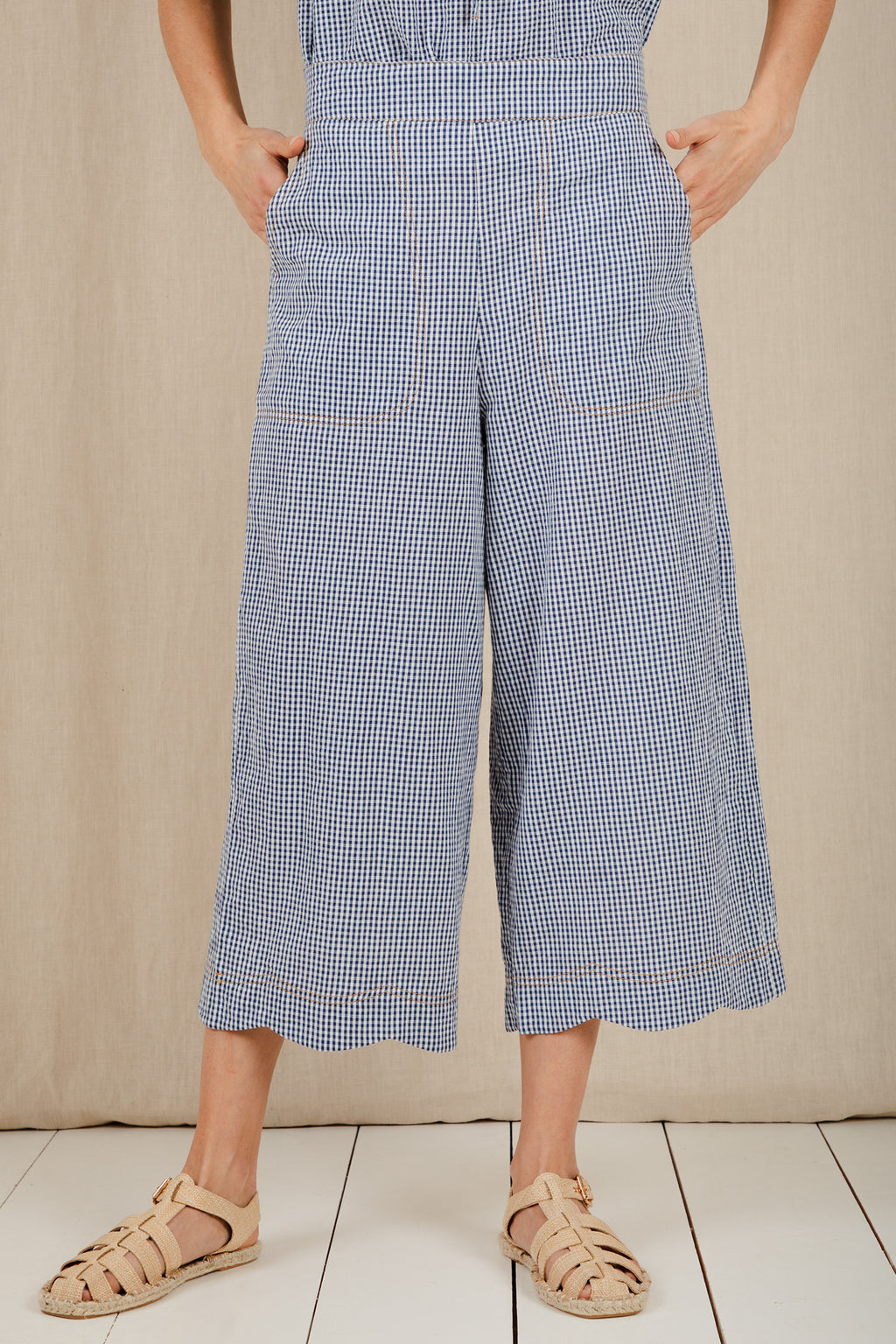 Bonte Aide Navy Gingham Organic Cotton Seersucker Trousers