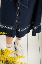 Bonte Andie Navy Ecru Cotton Linen Mix Short Sleeve Dress